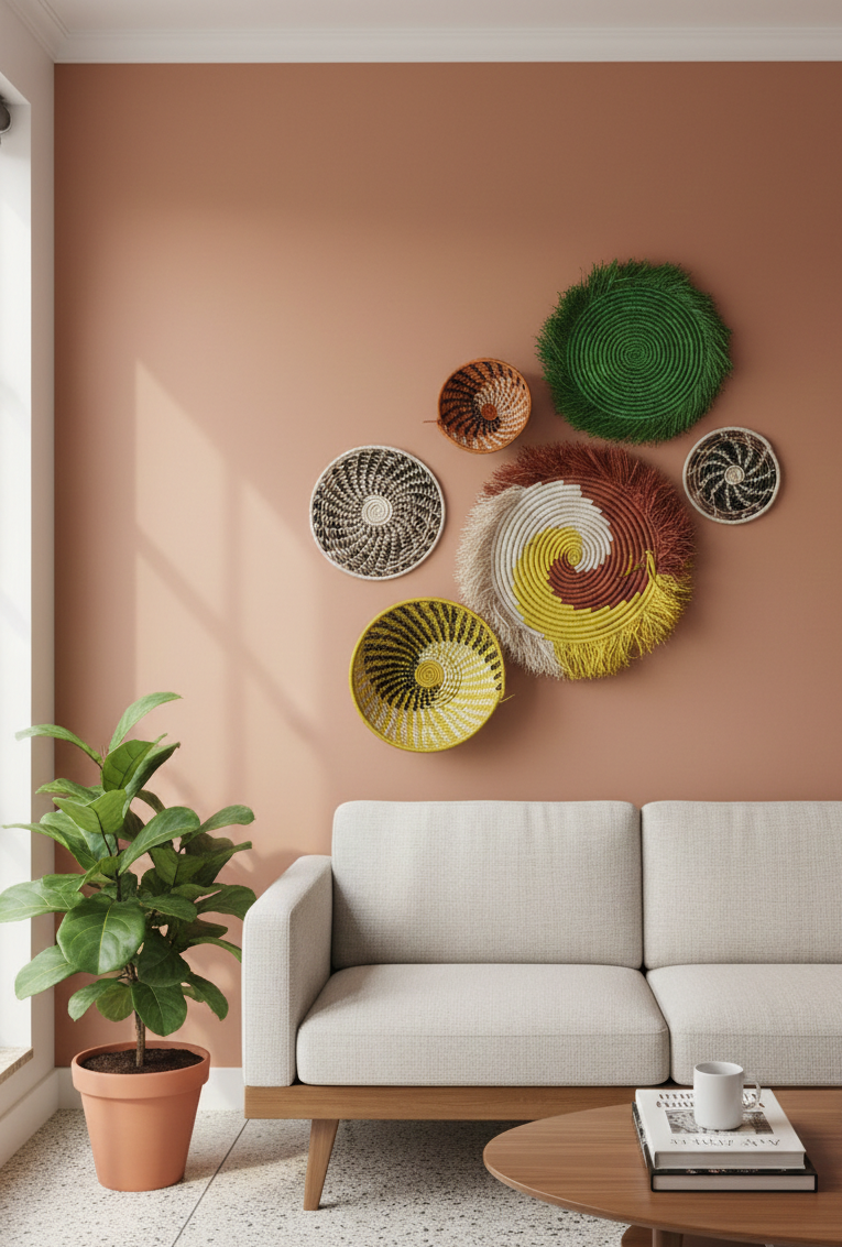 Colourful sisal wall baskets